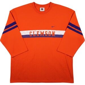 Vintage Nike Team Clemson Tigers T-Shirt Mens XL 3/4 Sleeve Orange